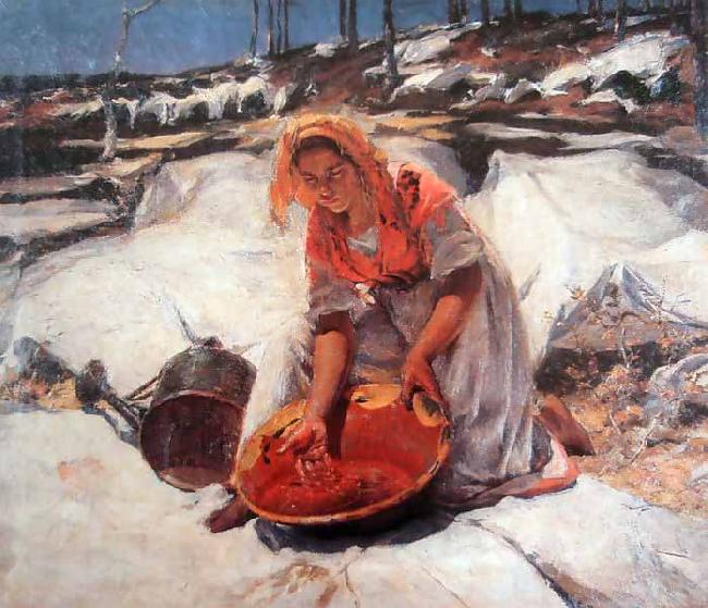 Jose Malhoa Dying the clothes oil painting picture